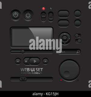 Les éléments de l'interface utilisateur web foncé. Boutons, commutateurs, bars Illustration de Vecteur
