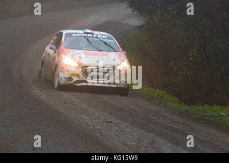 28/10/17 dyfi, galles rally car racing dans la 8e étape de dyfi le Wales Rally 2017 dayinsure Banque D'Images