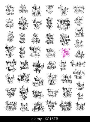 50 Lettres à la main l'amour et de la vie citations positives Illustration de Vecteur