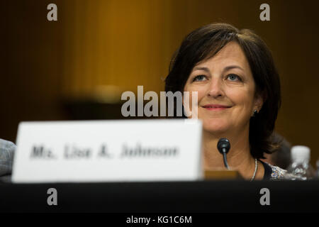 Washington, États-Unis. 01 novembre 2017. Lisa A. Johnson, de Washington, lors de son audience de confirmation d'être l'ambassadrice des États-Unis en Namibie, devant le Comité des relations étrangères du Sénat des États-Unis sur Capitol Hill à Washington, DC le 1er novembre 2017. Crédit : Alex Edelman/CNP - PAS DE SERVICE BANCAIRE · crédit : Alex Edelman/Consolidated/dpa/Alamy Live News Banque D'Images