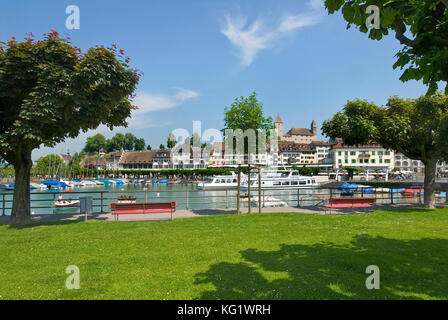 Rapperswil, Sankt Gallen, Suisse : Hafen - Altstadt - Schloss Banque D'Images