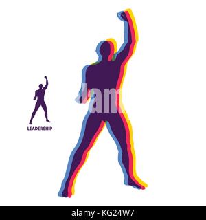 Concept de leadership. homme debout. l'humain et l'jusqu'à bras. silhouette pour sport championnat. la célébration de la victoire. vector illustration. Illustration de Vecteur