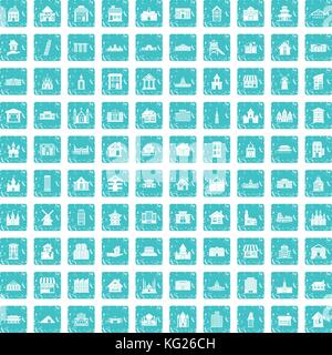 100 icons set bleu grunge Illustration de Vecteur