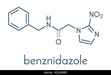Benznidazole médicament antiparasitaire. molécule utilisée dans le traitement de la maladie de Chagas (Trypanosoma cruzi). formule topologique. Illustration de Vecteur