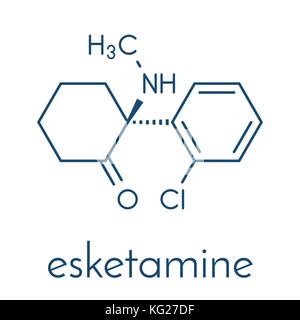 Esketamine antidépresseur et molécule du médicament anesthésique. formule topologique. Illustration de Vecteur