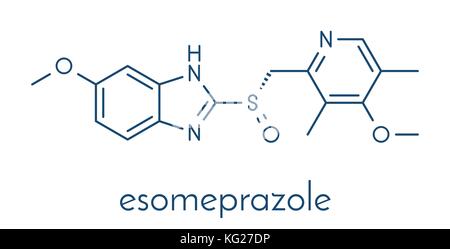 L'esoméprazole, l'ulcère peptique molécule pharmaceutique (inhibiteur de la pompe à protons). formule topologique. Illustration de Vecteur