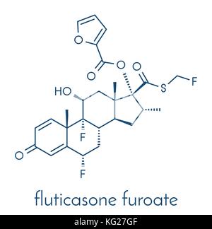 Le furoate de fluticasone corticostéroïde molécule pharmaceutique. utilisé dans le traitement de la rhinite allergique, la MPOC et la bronchite chronique. formule topologique. Illustration de Vecteur