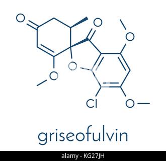 La griséofulvine antimycotic. molécule du médicament utilisé pour traiter les infections fongiques de la peau et des ongles. formule topologique. Illustration de Vecteur