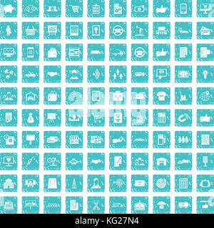 100 business icons set bleu grunge Illustration de Vecteur