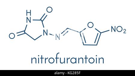 Molécule antibiotique nitrofurantoïne. utilisé pour traiter les infections des voies urinaires (UTI). formule topologique. Illustration de Vecteur