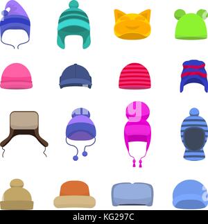 Cartoon vector set cap beanie chapeaux d'hiver Illustration de Vecteur