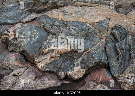 Gneiss bagués gris, vieux substrat rocheux, le parc provincial du lac Supérieur, en Ontario, Canada par Bruce Montagne/Dembinsky Assoc Photo Banque D'Images