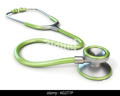 Stéthoscope médical vert rendu 3D illustration isolé sur fond blanc Banque D'Images