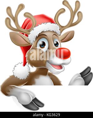 Renne de chapeau de père Noël pointant vers le bas de derrière le panneau Illustration de Vecteur