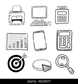 Ensemble d'doodle sur papier fond set 2, pour les affaires, le shopping, la vente et l'financial concept-vector hand drawn. Illustration de Vecteur