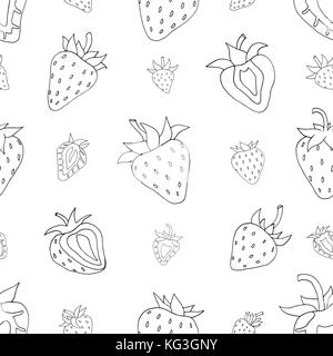 Modèle logique Jeu de fraises monochrome. arrière-plan esquisse dessinée à la main. vector Illustration de Vecteur