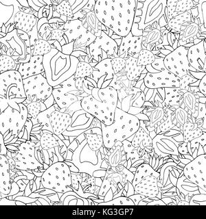 Modèle logique Jeu de fraises monochrome. arrière-plan esquisse dessinée à la main. vector Illustration de Vecteur