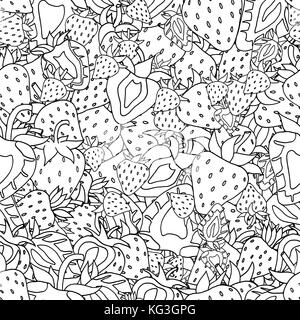 Modèle logique Jeu de fraises monochrome. arrière-plan esquisse dessinée à la main. vector Illustration de Vecteur