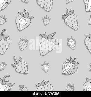 Modèle logique Jeu de fraises monochrome. arrière-plan esquisse dessinée à la main. vector Illustration de Vecteur