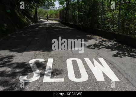 Slow sign painted on road à Hong Kong SAR Banque D'Images