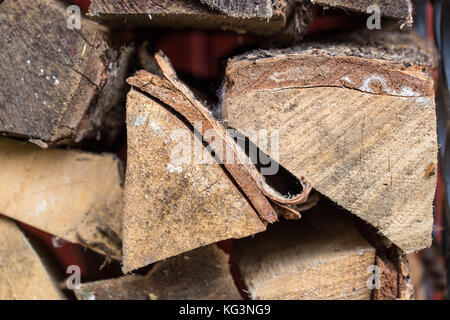 La surface de l'extrémité de sciage dans un tas de bois, bois de chauffage. un close up, faible profondeur de la netteté, plusieurs journaux dans un shot Banque D'Images