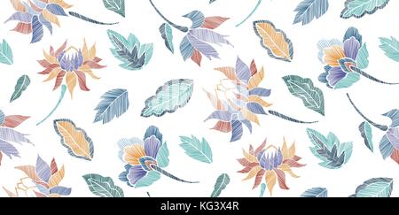 Seamless floral motif fantaisie avec des fleurs et des feuilles de dessin au trait broderie fleurs. vector illustration. Illustration de Vecteur