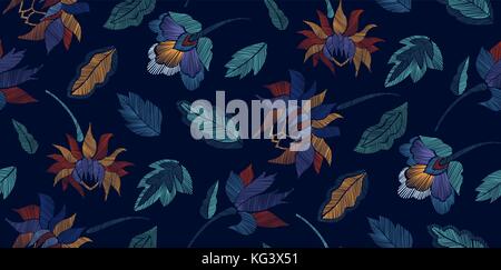 Seamless floral motif fantaisie avec des fleurs et des feuilles de dessin au trait broderie fleurs. vector illustration. Illustration de Vecteur