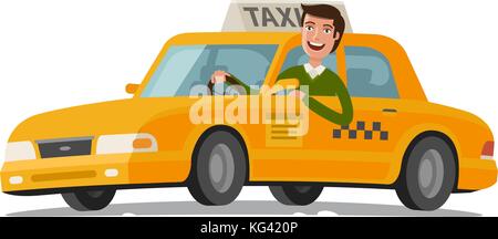 Concept de chauffeur de taxi. Voiture, transport, transport, symbole ou icône de transfert. Illustration vectorielle Illustration de Vecteur