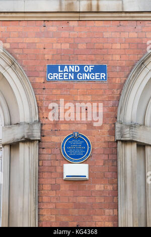 Panneau de la rue Land of Green Ginger, Hull, Angleterre, Royaume-Uni Banque D'Images