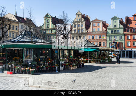 Les fleurs sont vendues sur plac solny square à Wroclaw, Pologne Banque D'Images