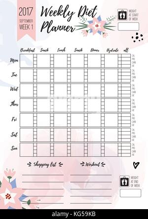 Régime alimentaire hebdomadaire planner. vecteur printable page pour les bloc-notes, carnets de bord ou brochure planificateur de repas quotidien. Illustration de Vecteur