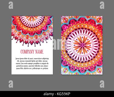 Définir des modèles de cartes-cadeaux avec ornement de couleur ou d'impression pour mandala site web. vector illustration. La conception de cartes. national . Illustration de Vecteur