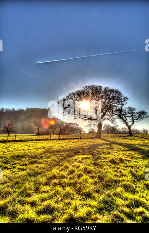 Sentier de grès, Cheshire, Angleterre. Vue artistique du sentier de grès, avec le château de Beeston dans l'arrière-plan. Banque D'Images