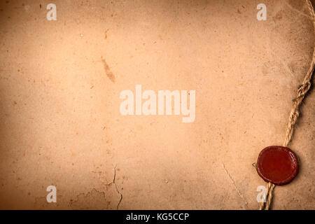 Vieux papier vierge avec cachet de cire et de corde Banque D'Images