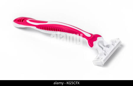 Rasoir rose isolé sur fond blanc Banque D'Images