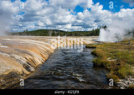 Petit ruisseau flwoing à travers le bassin de sable noir, parc national de Yellowstone, Wyoming, USA Banque D'Images