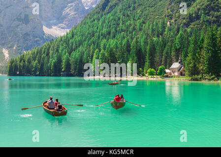 Lac Braies Braies -, la province de Bolzano, Trentin-Haut-Adige Italie Banque D'Images