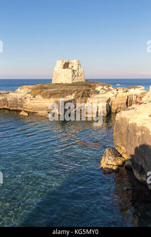 L'ancienne tour aragonaise, Roca vecchia, Platanias village, district de Lecce, Pouilles, Salento, Italie Banque D'Images