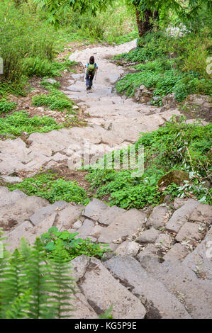 Marcher le long du chemin de l'Annapurna base camp trekking, région de l'Annapurna, Népal, Asie Banque D'Images