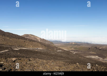 Paysage volcanique sur le sentier de randonnée de la célèbre tongariro crossing en Nouvelle Zélande île du nord sur une journée ensoleillée. Banque D'Images