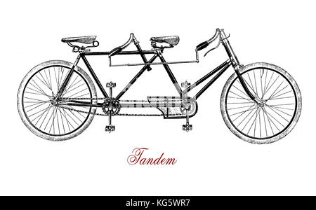 Tandem, vélo pour deux, gravure du XIX siècle Banque D'Images