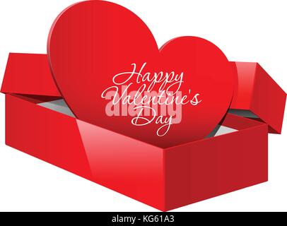 Paquet rouge réaliste fort ouvert avec un cœur rouge à l'intérieur. Illustration de Vecteur