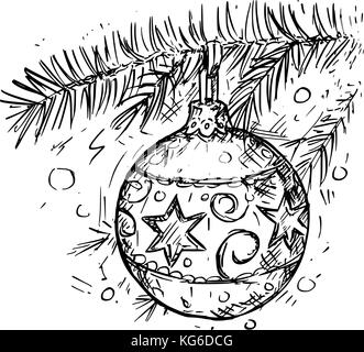 Dessin à la main vector illustration de boule de noël décor sur l'arbre. Illustration de Vecteur