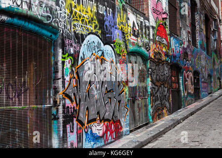 Graffiti sur l'emblématique hosier lane à Melbourne, Australie Banque D'Images