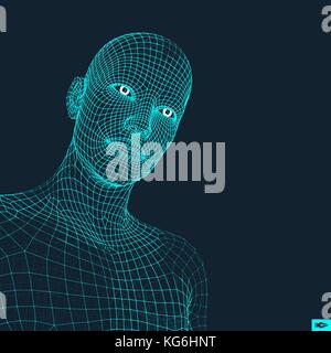 Tête de la personne à partir d'une grille 3d. tête humaine modèle fil. les droits de polygone. tête de numérisation face. Vue sur la tête humaine. Face géométrique 3D design. Polygona 3d Illustration de Vecteur