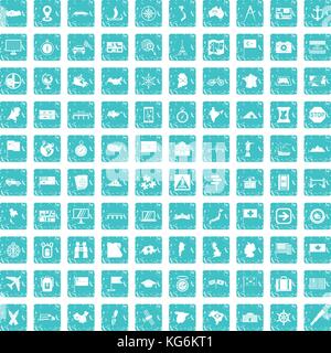 Cartographie 100 icons set bleu grunge Illustration de Vecteur