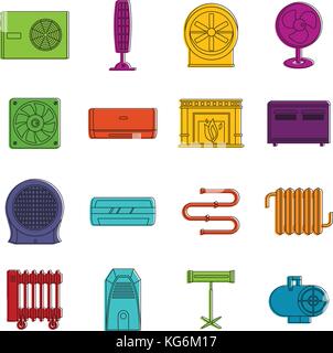 Icônes d'air de refroidissement chauffage doodle set Illustration de Vecteur