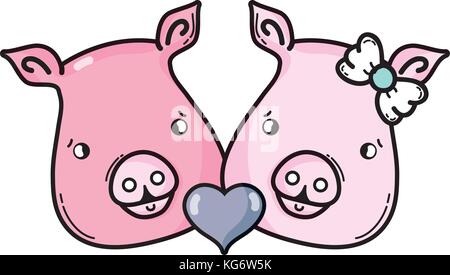 Cochon mignon couple amoureux animal vector illustration Illustration de Vecteur