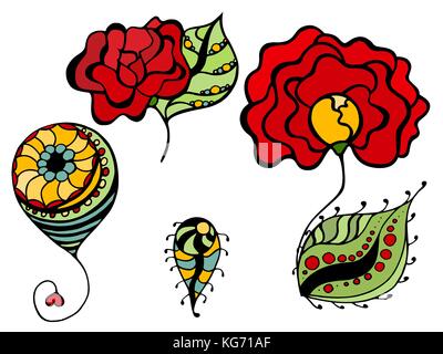 Ensemble de dessins floraux. vector illustration isolated on white Illustration de Vecteur
