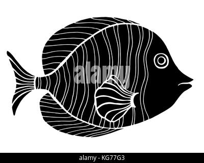 Poisson stylisé monochrome. hand drawn doodle vector illustration isolé sur fond blanc. croquis pour tatouage ou makhenda. sea food collection. Illustration de Vecteur